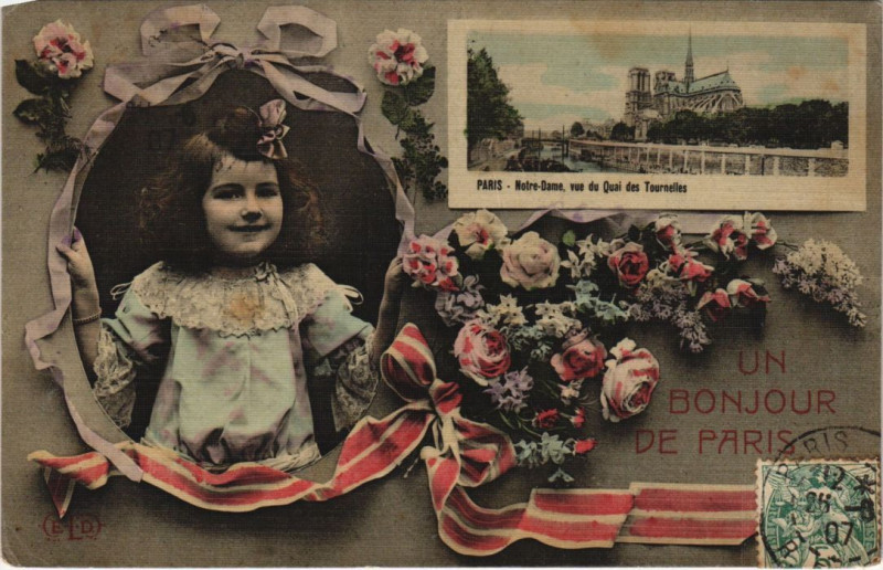 Carte postale ancienne Paris 4e Notre-Dame un Bonjour à Paris 4e