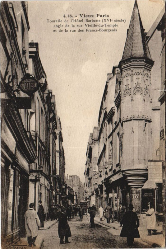 Carte postale ancienne Paris 3e Tourelle et Hotel Barbette à Paris 3e