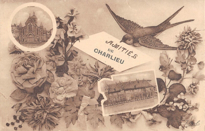 Carte postale ancienne Amities De Charlieu à Charlieu