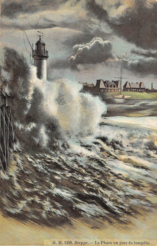 Carte postale ancienne Dieppe Le Phare Un Jour De Tempete à Dieppe