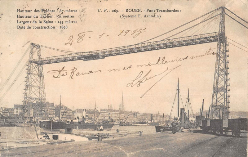 Carte postale ancienne Rouen Pont Transbordeur à Eu