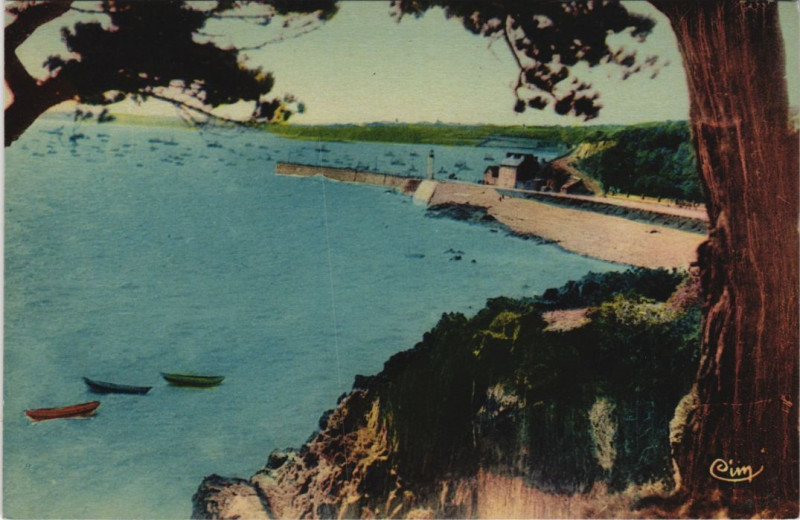 Carte postale ancienne Cancale Echappee sur le Port et la Ville à Cancale