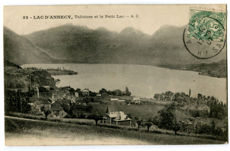 Carte postale ancienne Haute-Savoie Lac d'Annecy Talloires et le Petit Lac à Annecy