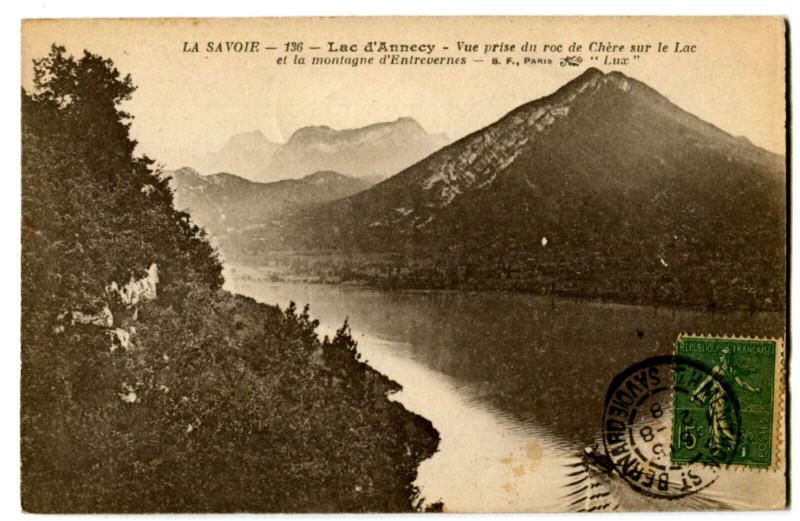 Carte postale ancienne Haute-Savoie Le Lac d'Annecy Vue prise du Roc de Chère sur le lac à Annecy