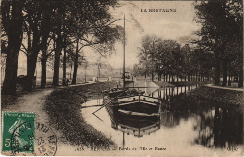 Carte postale ancienne Rennes Bords de l'Ille et Rance à Rennes