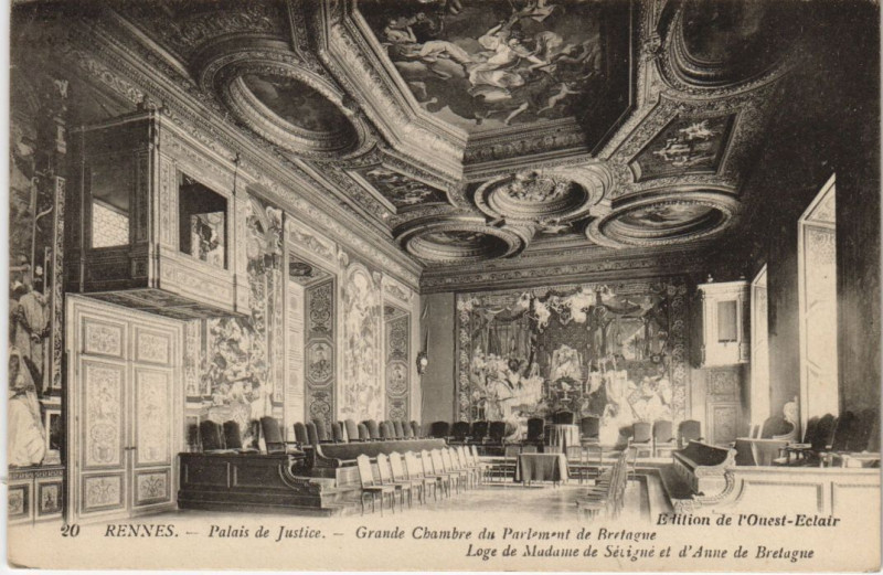 Carte postale ancienne Rennes Palais de Justice , Grande Chambre à Rennes