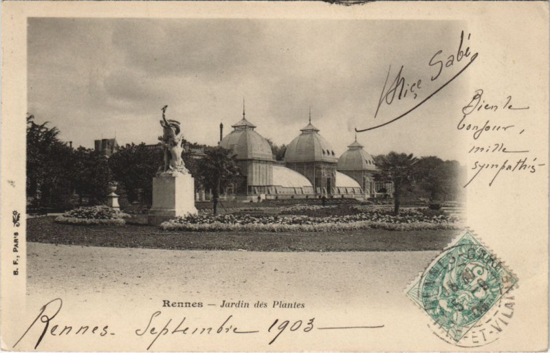 Carte postale ancienne Rennes Jardin des Plantes à Rennes