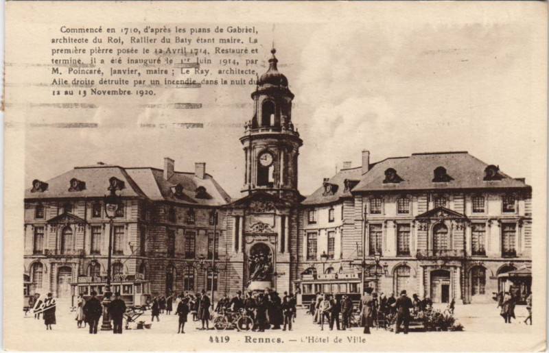 Carte postale ancienne Rennes Hotel de Ville à Rennes