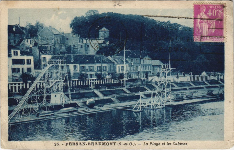 Carte postale ancienne Persan-Beaumont La plage et les Cabines