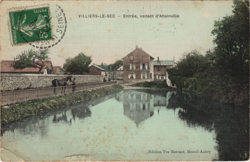 Carte postale ancienne Villiers-Le-Sec Entrée venant d'Attanville à Villiers-le-Sec