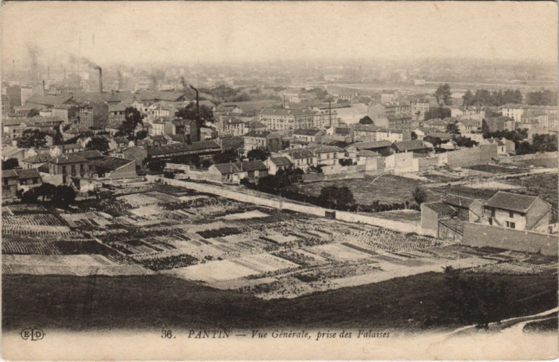 Carte postale ancienne Pantin Vue generale prise des Falaises à Pantin