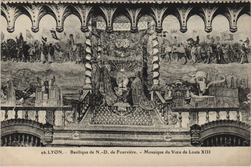 Carte postale ancienne Lyon Basilique de N.d. de Fourviere Mosaique Voeu de Louis Xiii à Lyon