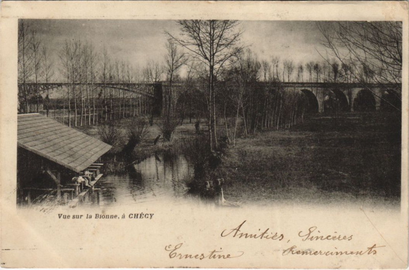 Carte postale ancienne Checy Vue dsur la Bionne