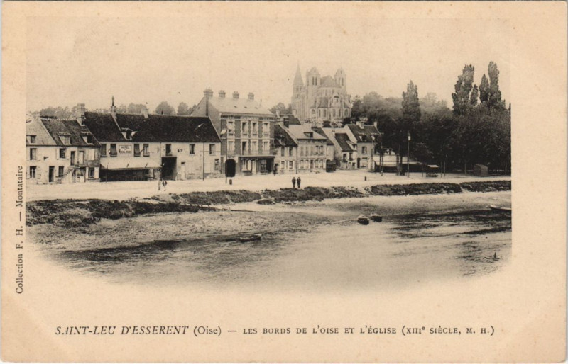 Carte postale ancienne Saint-Leu D'Esserent Les bords de l'Oise et Eglise à Saint-Leu-d'Esserent