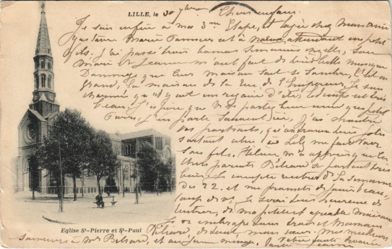 Carte postale ancienne Lille Eglise Saint-Pierre et Saint-paul à Erre
