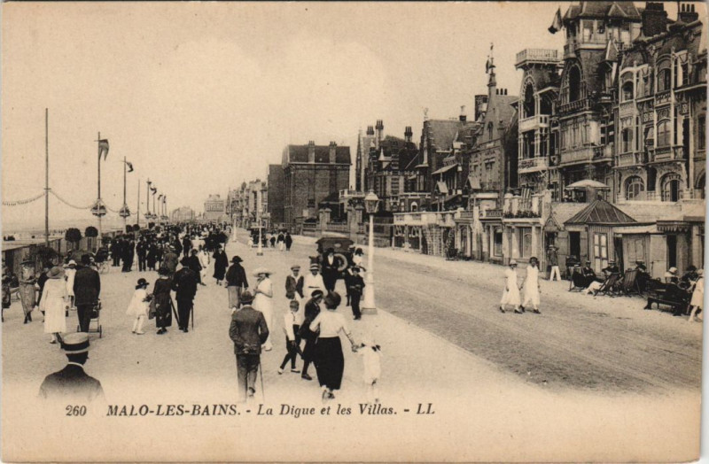 Carte postale ancienne Malo-Les-Bains La Digue et les Villas