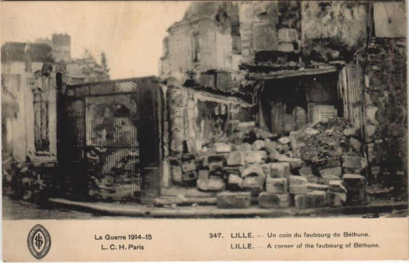 Carte postale ancienne Guerre Militaire Lille Faug de Bethune un coin à Erre