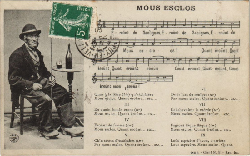 Carte postale ancienne Mous Esclos - Folklore