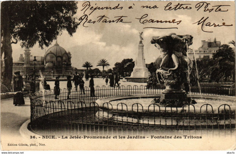 Carte postale ancienne Nice- La Jetee Promenade les Jardins Fontaine des Tritons France à Nice