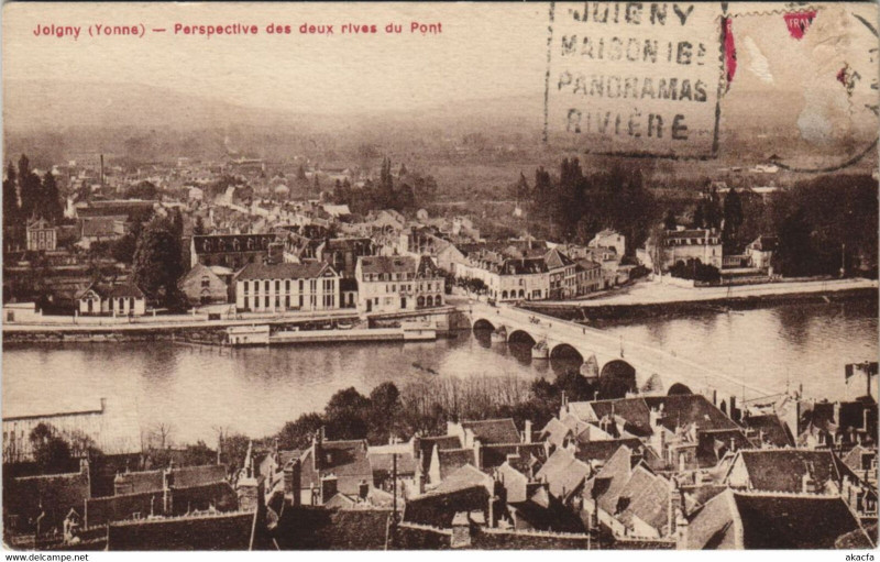 Carte postale ancienne Joigny Perspective des Deux Rives du Pont à Joigny