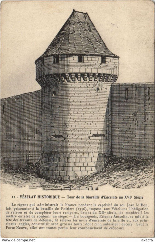Carte postale ancienne Vezelay Historique - Tour de la Muraille d'Enceinte