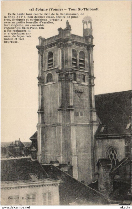Carte postale ancienne Joigny Tour Saint-Thibault à Joigny