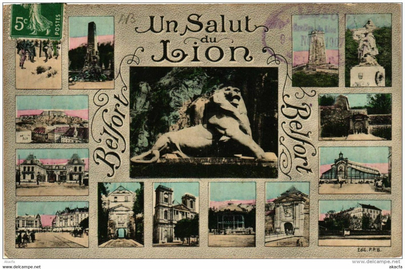 Carte postale ancienne Belfort Un Salut du Lion Belfort Souvenir à Belfort
