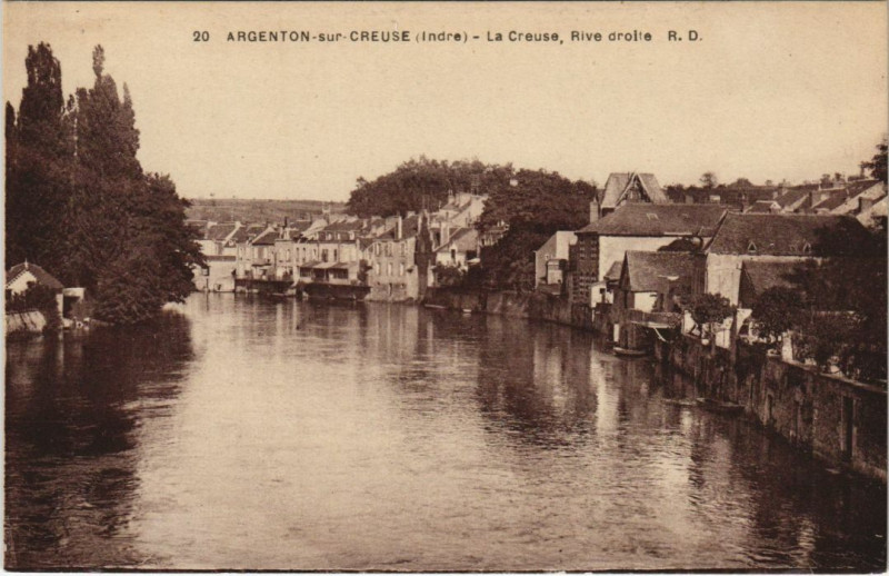 Carte postale ancienne Argenton-Sur-Creuse La Creuse Rive droite France à Argenton-sur-Creuse