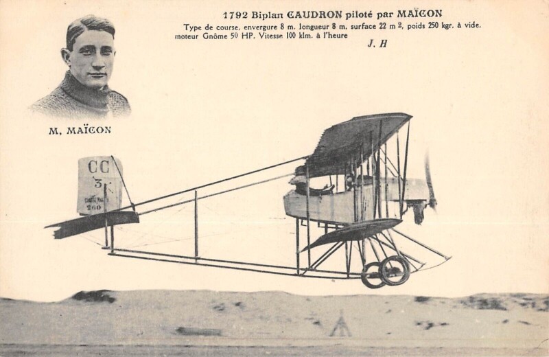 Carte postale ancienne Aviation Biplan Caudron Pilote Par Maicon
