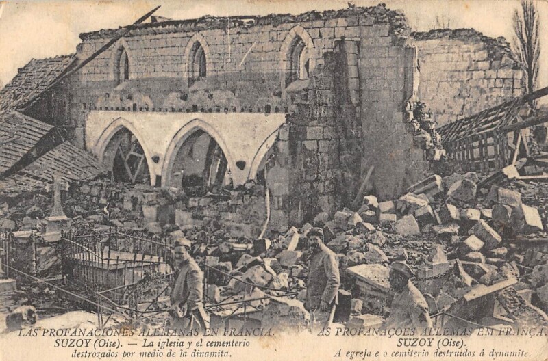 Carte postale ancienne Suzoy La Profanation En France Eglise Cimetiere à Suzoy