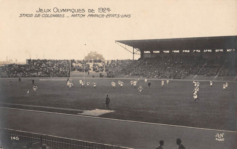 Carte postale ancienne Stade De Colombes Jeux Olympiques 1924 Match France Etats Unis à Colombes