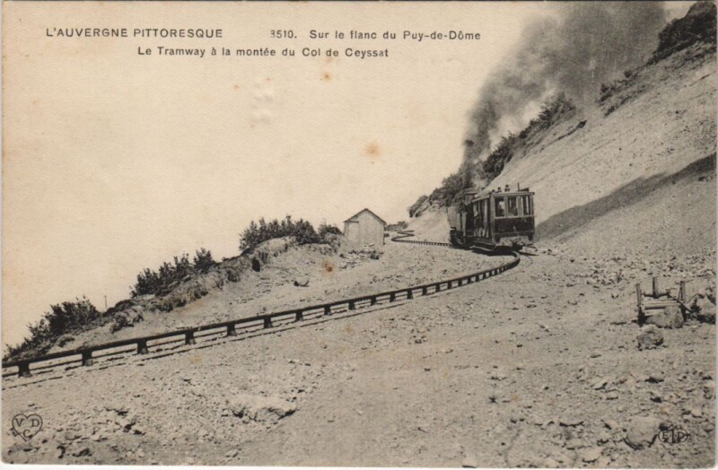 Carte postale ancienne Le Tramway a la Montee du Col de Ceyssat à Ceyssat
