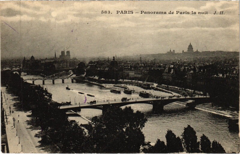 Carte postale ancienne Paris Panorama la nuit
