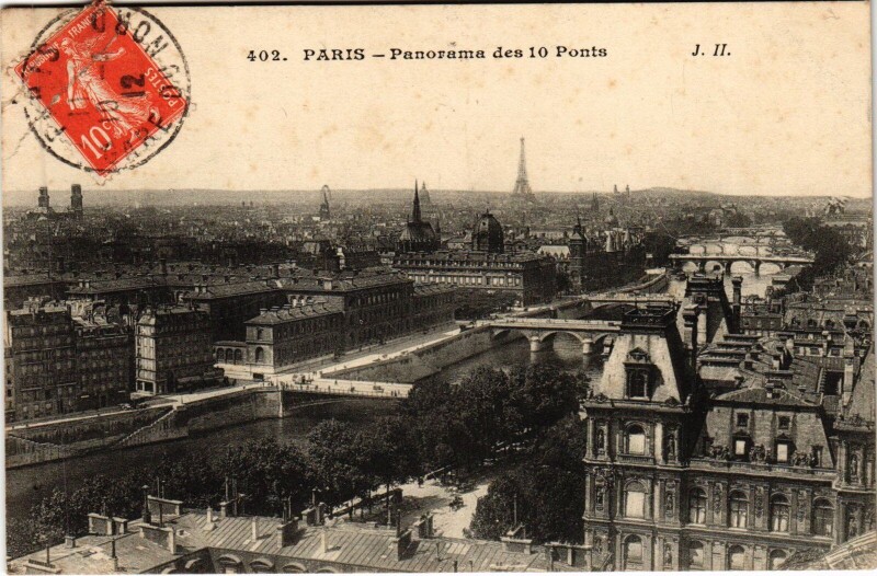 Carte postale ancienne Panorama des dix Ponts à Paris 4e