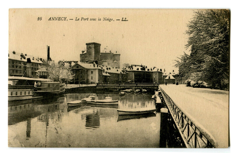 Carte postale ancienne Haute-Savoie Annecy Le Port sous la Neige à Annecy
