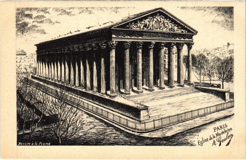 Carte postale ancienne Dessin a la plume Paris La Madeleine