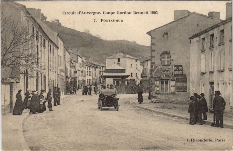 Carte postale ancienne Pontaumur Coupe Gordon Bennett 1905 - Circuit d'Auvergne à Pontaumur