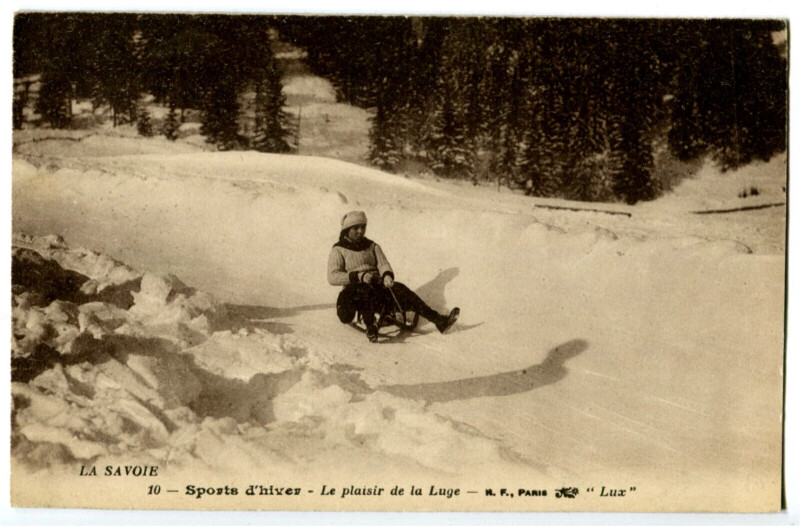Carte postale ancienne Savoie Sports d' Hiver Plaisir de la luge animé