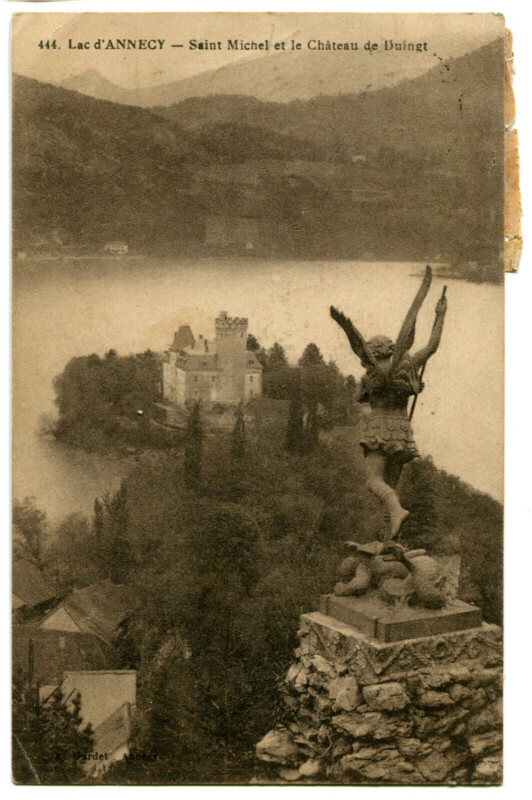 Carte postale ancienne Haute-Savoie Lac d'Annecy Saint-Michel et le Château de Duingt à Annecy