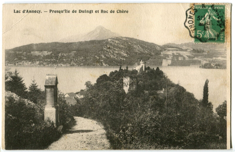 Carte postale ancienne Haute-Savoie Lac d'Annecy Presqu'Ile de Duingt et Roc de Chère à Annecy