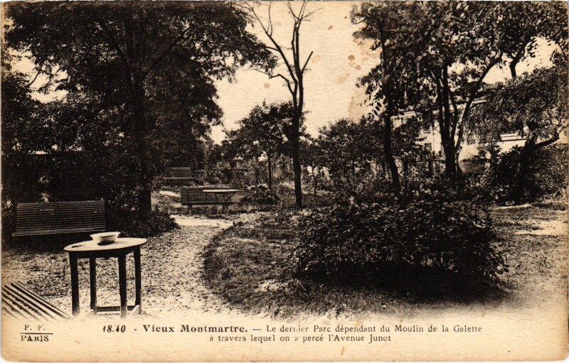 Carte postale ancienne Montmartre - Le dernier Parc dépendant du Moulin de la Galette à Paris 18e