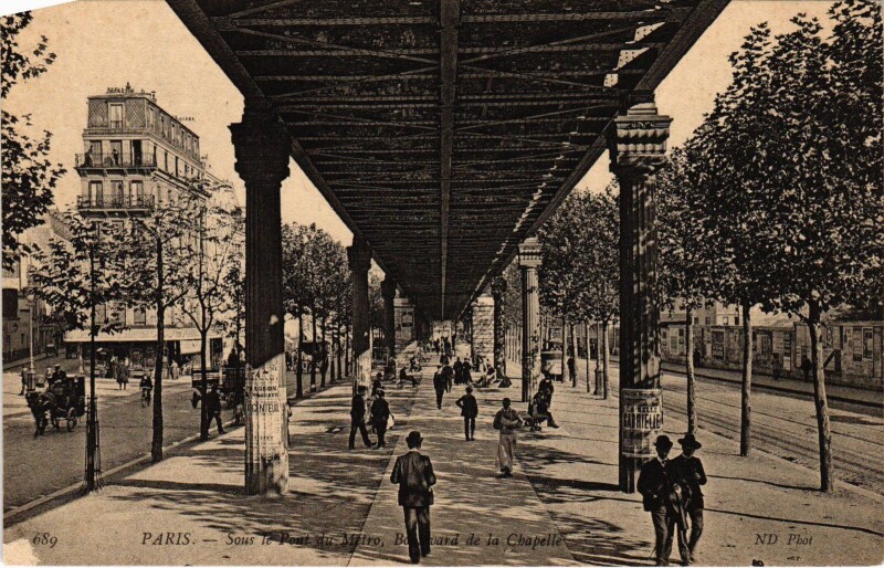 Carte postale ancienne Sous le Pont du Métro - Boulevard de la Chapelle à Paris 10e