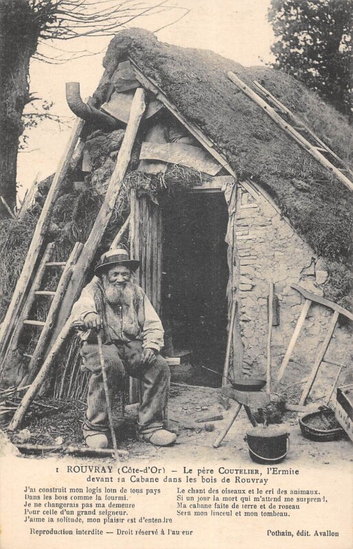 Carte postale ancienne Rouvray Le Pere Coutelier L'Ermite Devant Sa Cabane Dans Les Bois De Rouv à Rouvray