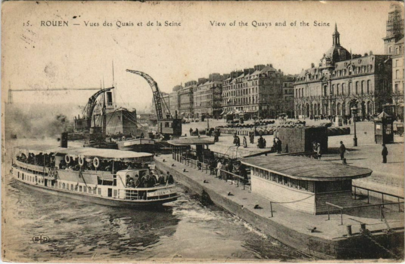Carte postale ancienne Rouen - Vues des quais et de la Seine à Rouen