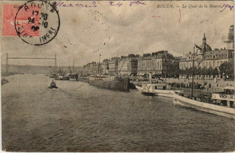 Carte postale ancienne Rouen - Le quai de la bourse à Rouen