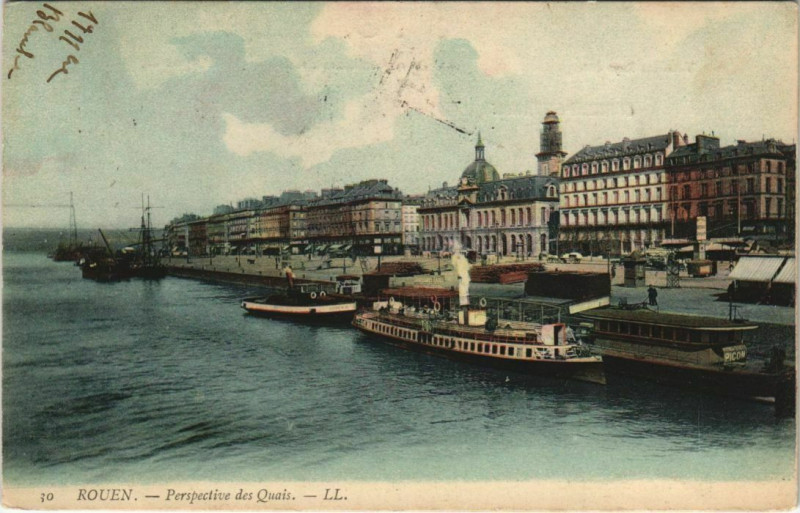Carte postale ancienne Rouen - Prespective des quais à Rouen