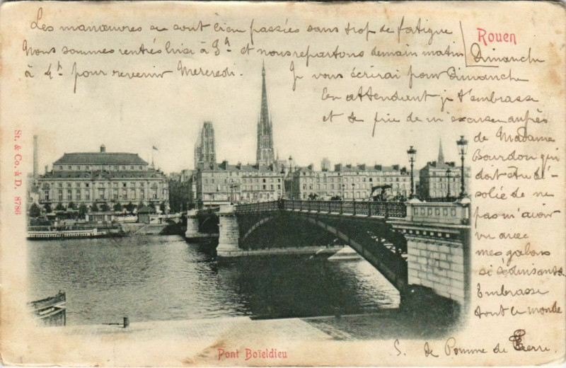Carte postale ancienne Rouen - pont boieldieu à Rouen