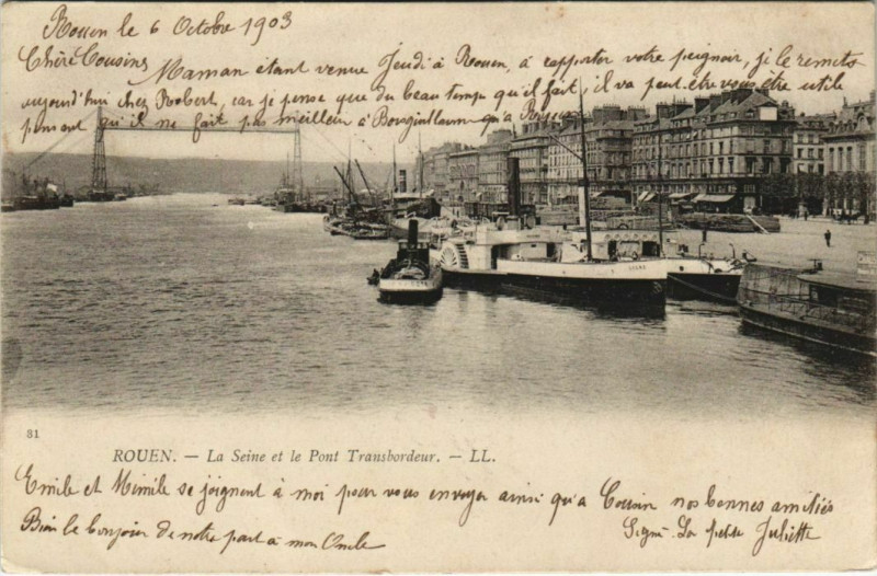Carte postale ancienne Rouen - La Seine et le pont à Rouen