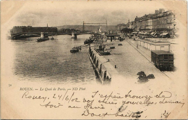 Carte postale ancienne Rouen - Le quai de Paris à Rouen