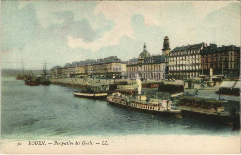 Carte postale ancienne Rouen - Prespective des quais à Rouen